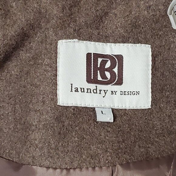 Laundry by Design Womens Large Hooded Wool Blend Toggle Front Duffle Coat Brown - Picture 6 of 12